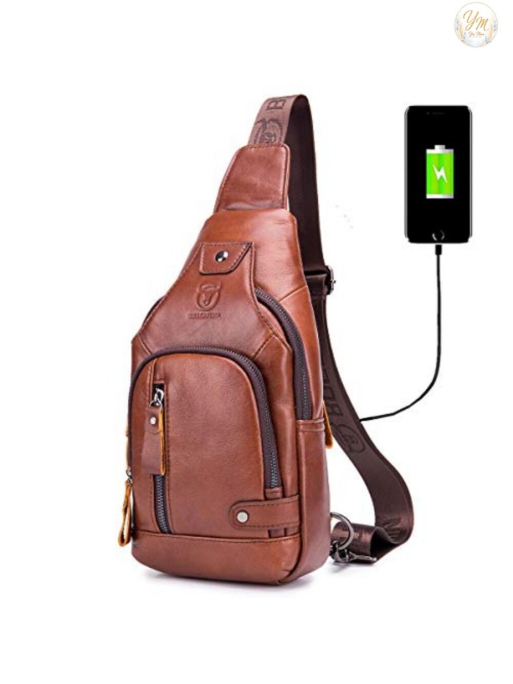 Genuine Leather Sling Bag with USB Port & Earphone Hole, Fits 7.9" iPad Mini,